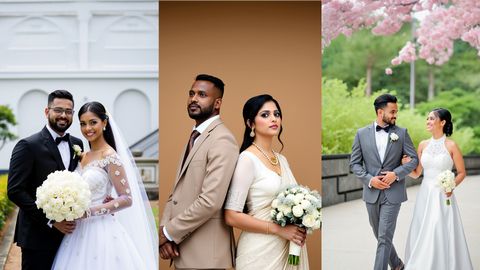 A collage featuring various wedding photos of the bride and groom celebrating their special day together.
